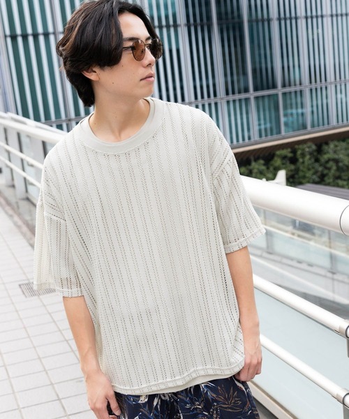 レース付きホワイト半袖Tシャツ LAKOLE（ラコレ） tシャツ 「2枚セット」レースアンサンブル半袖T