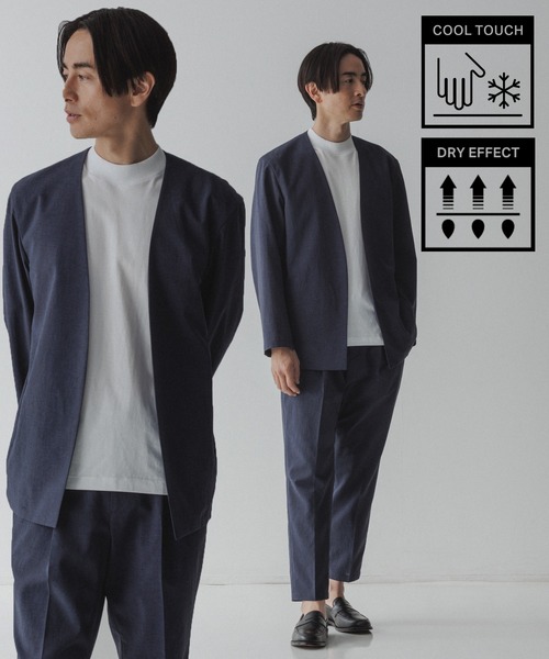 ADAM ET ROPÉ ネイビー ノーカラージャケット セットアップセット ADAM ET ROPE'（アダムエロペ）の「ノーカラージャケット