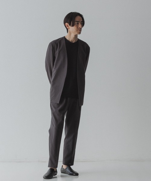 アダムエロペ　ノーカラーセットアップ　グレー ADAM ET ROPE' ジャケット ノーカラージャケット 「Chambrer
