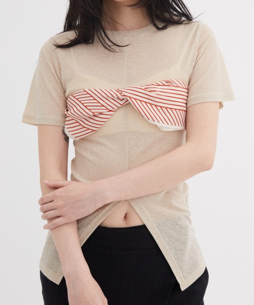 FUULLY STUDIO tシャツ センタースリットシアーハーフスリーブ