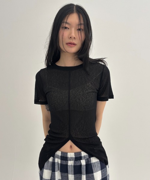FUULLY STUDIO tシャツ センタースリットシアーハーフスリーブ