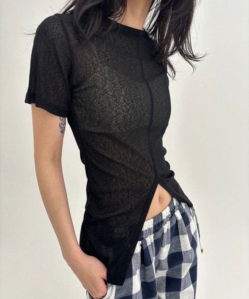 FUULLY STUDIO tシャツ センタースリットシアーハーフスリーブ