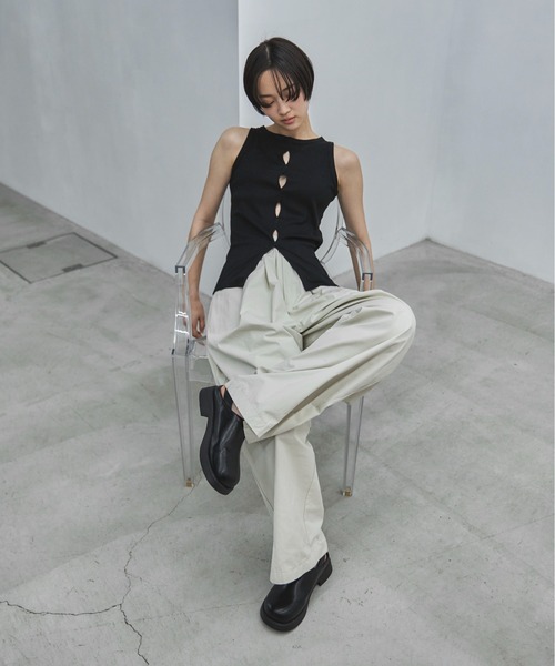 ワイドパンツ パンツ コクーンチノイージーパンツ レディースの画像