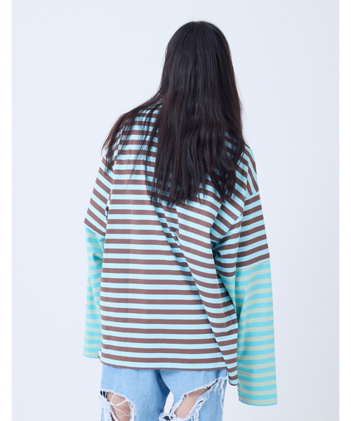 tシャツ 「8」「it」「little sunny bite」crazy stripe fake layered long tee レディース メンズ Little sunny bite tシャツ 「8」「it」「little bite」crazy