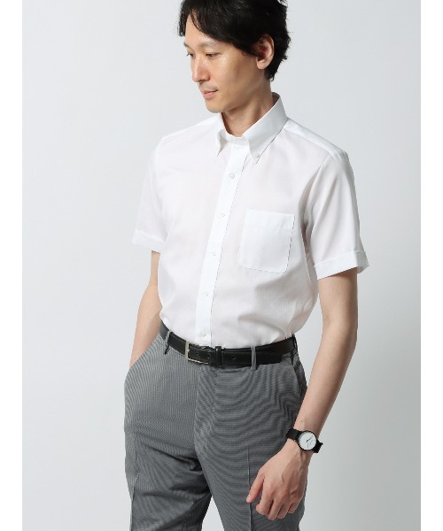 父の日 プレゼント ワイシャツ ドレスシャツ メンズ 半袖 隠しボタン ストレッチ 白シャツ 滑らかい 柔らかい ノーアイロン 形態安定 上質 ビジネス 夏新作 フォーマル シャツ 半袖ワイシャツ ノンアイロンストレッチ COOL