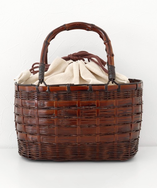 新品　竹籠バッグ　かごバッグ、バッグ　一閑張り　巾着付　4点セット32x18cm 楽天市場】【20%OFFクーポン対象】かごバッグ 竹籠 アイボリー