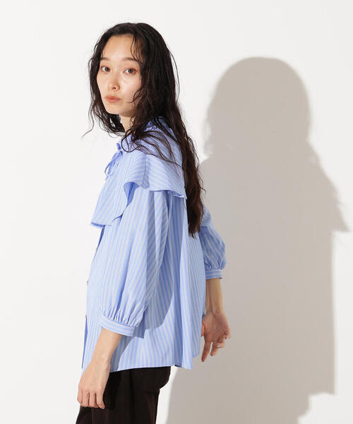 ブラウス セール】 SHIPS Colors:〈洗濯機可能〉フリル ネック ブラウス