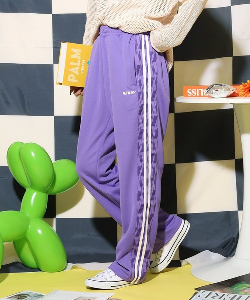 【パープル】サイドラインスウェットトラックパンツ En serio TOKYO パンツ 「SIDEWAYSTANCE」ラインジャージワイド