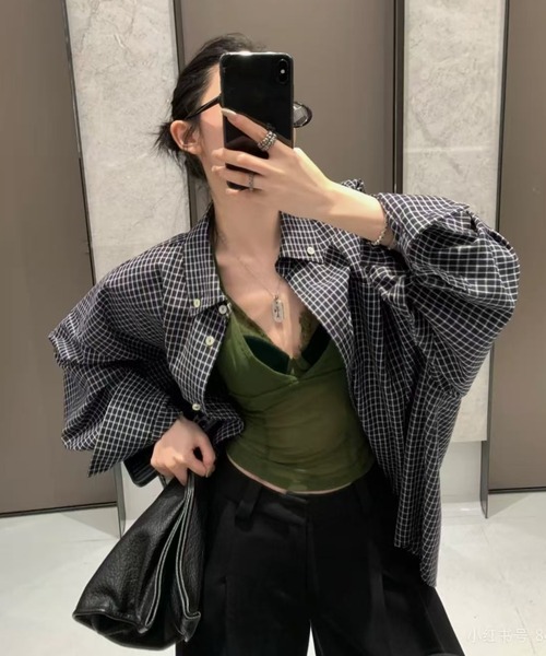 lilful ブラウス シャツ チェック柄 オーバーシルエットシャツ