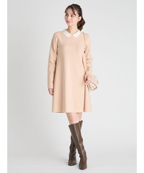 未使用級✨ セルフォード ワンピース 現行 2way レース 襟 刺繍 ベージュ CELFORD（セルフォード） ワンピース 衿付きAラインニットワンピース