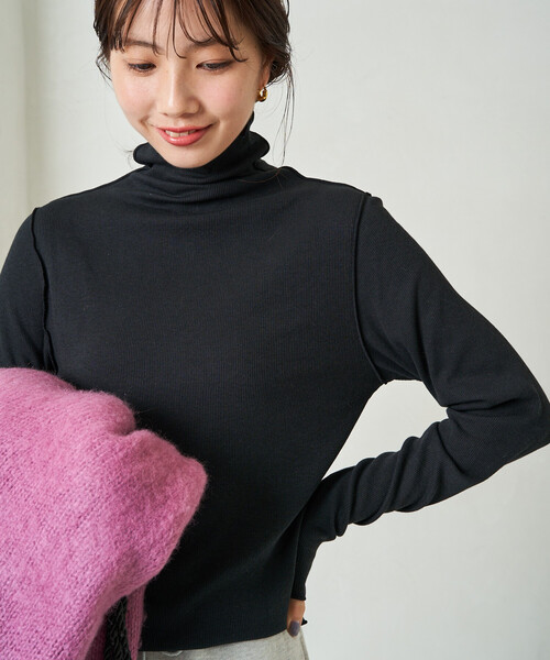 新品♡ パール　スリーブ　タートル　トップス　黒 シアーリブタートルトップス – FACE SANS FARD