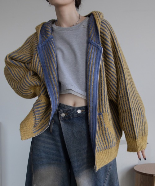 パーカー 配色リブフーディZIPパーカー/リバーシブル/新色追加