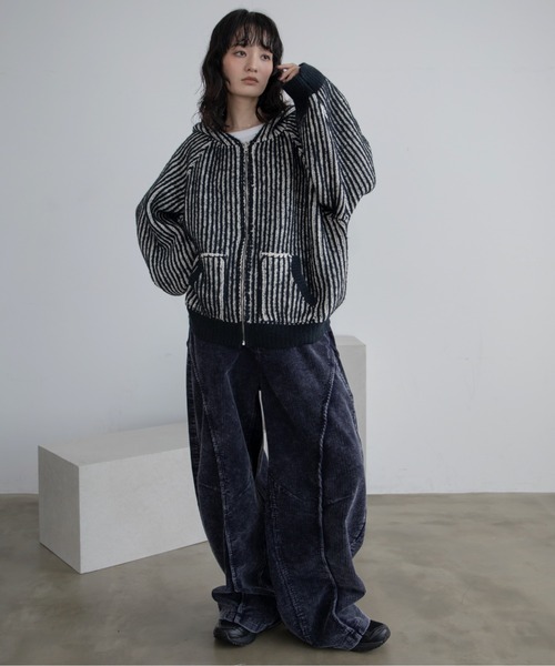 VACANCY配色リブフーディZIPパーカー リバーシブル オーバーサイズ パーカー 配色リブフーディZIPパーカー/リバーシブル/新色追加