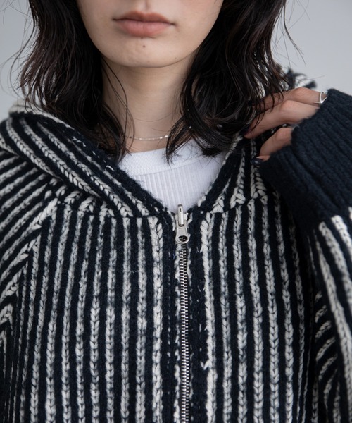 パーカー 配色リブフーディZIPパーカー/リバーシブル/新色追加