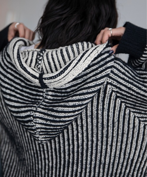 パーカー 配色リブフーディZIPパーカー/リバーシブル レディース