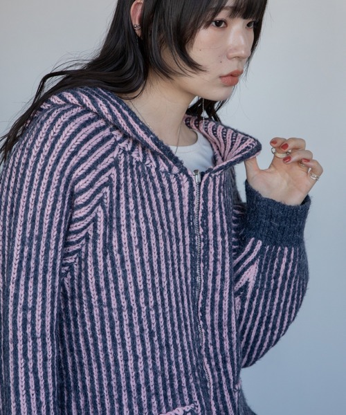 パーカー 配色リブフーディZIPパーカー/リバーシブル/新色追加