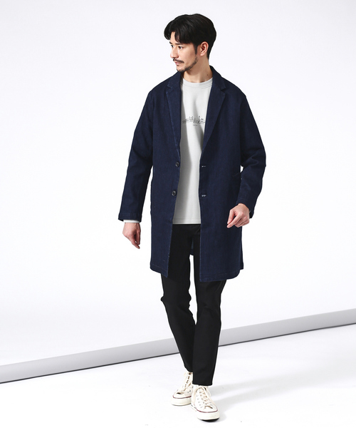 「ABAHOUSE GRAY」 トレンチコート 48 ブルー メンズ_画像3