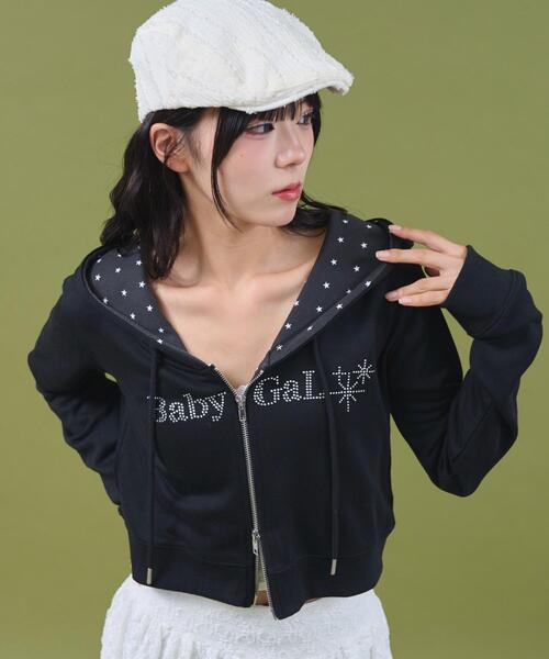 dispark パーカー DISPARK/ラインストーンショートパーカー レディース