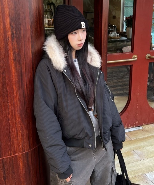 LACーVERT ブルゾン アウター フェイクファーフードブルゾン