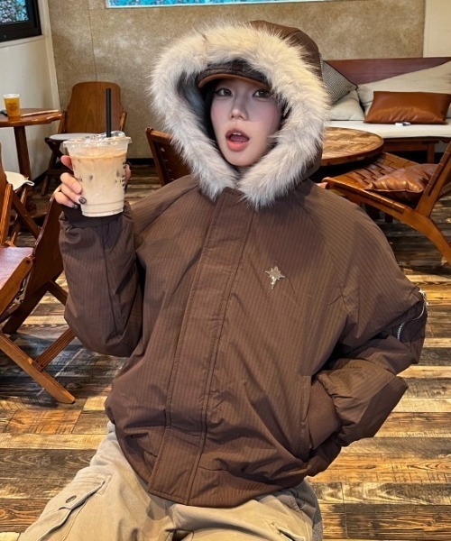 LACーVERT ブルゾン アウター フェイクファーフードブルゾン