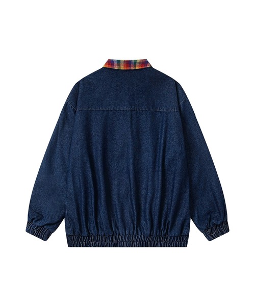 カバーオール チェック切替ジップアップデニムジャケット メンズ