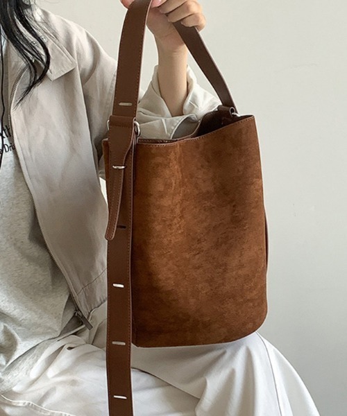 COCOMOMO トートバッグ スエードバケツバッグ スエード調 トートバッグ