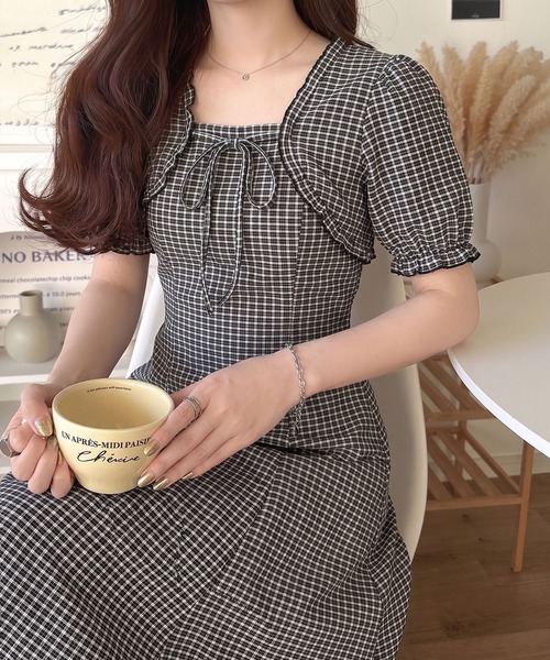 mily bilet ワンピース 夏 半袖 「mily bilet」ボレロ見えレイヤードで