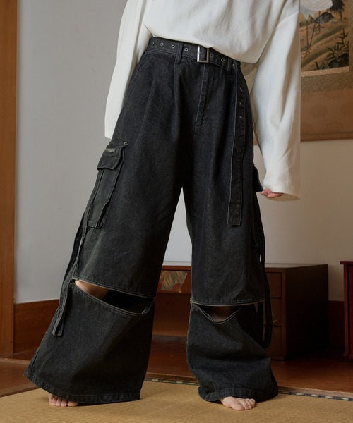 狐独 ジーンズ 2WAYデニムカーゴパンツ メンズ レディース : ZOZOTOWN