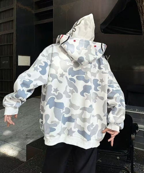 GEMEDA パーカー シャークデザイン カモフラ柄 ジップアップパーカー