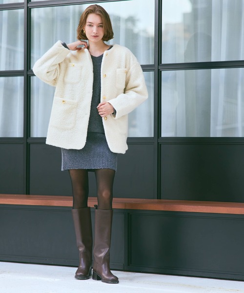 「coca（coca）」 ノーカラーコート L ネイビー レディース_画像8