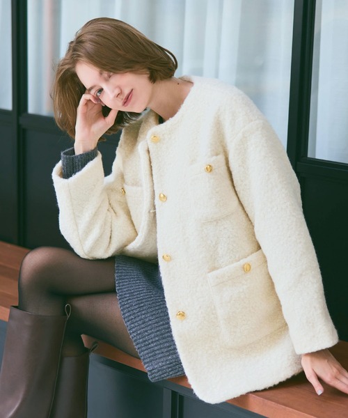 「coca（coca）」 ノーカラーコート L ネイビー レディース_画像9
