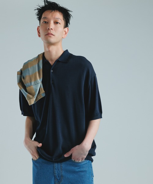 「BATONER」 半袖ポロシャツ X-LARGE ネイビー メンズ_画像9