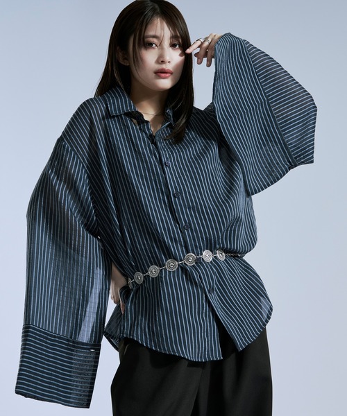 Ellno Loset（エルノロゼット） シャツ ストライプシアーアーム