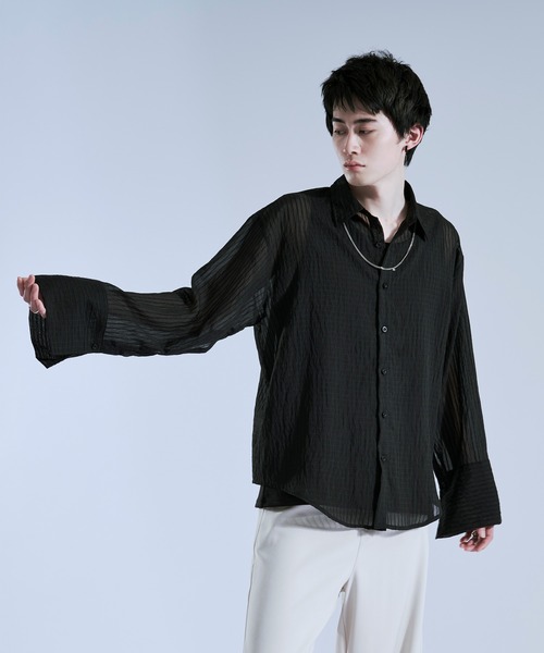 【新品未開封】ラスト一点 DRY L/S シャツ Mサイズ Ellno Loset（エルノロゼット） シャツ ストライプシアーアーム