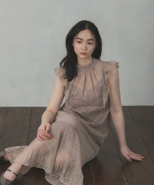 Rose of Sharon ドレス 総レースシアー肩フリルドレス : ZOZOTOWN