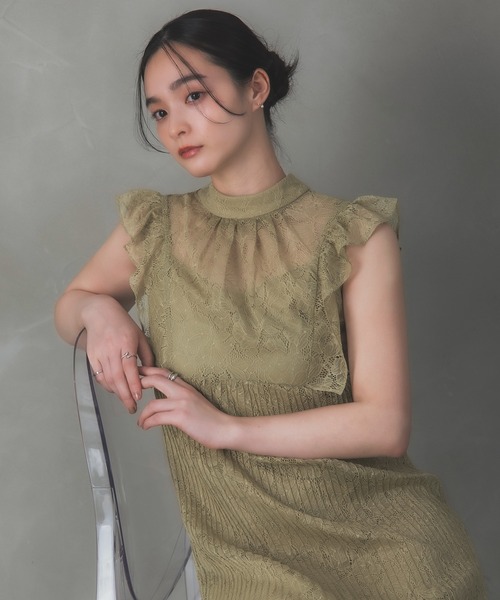 Rose of Sharon ドレス 総レースシアー肩フリルドレス : ZOZOTOWN