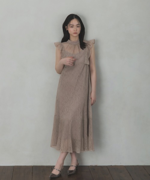 Rose of Sharon ドレス 総レースシアー肩フリルドレス : ZOZOTOWN