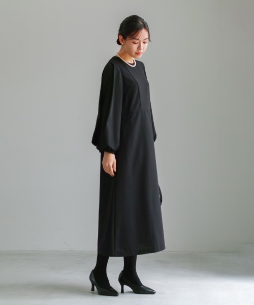 ワンピース 喪服・礼服「洗えるフォーマル」ボリュームシフォン袖フレアワンピース_4