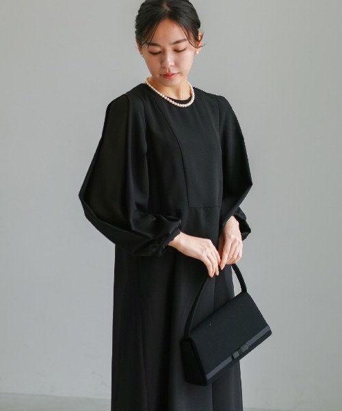 ワンピース 喪服・礼服「洗えるフォーマル」ボリュームシフォン袖フレアワンピース_5