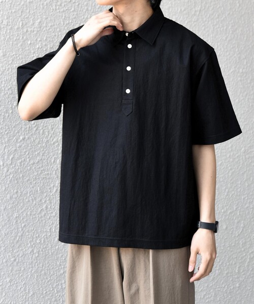 美品✨Roen タオル生地 半袖ポロシャツ 黒 SHIPS any ポロシャツ 半袖 any:「接触冷感/ストレッチ」360° THE