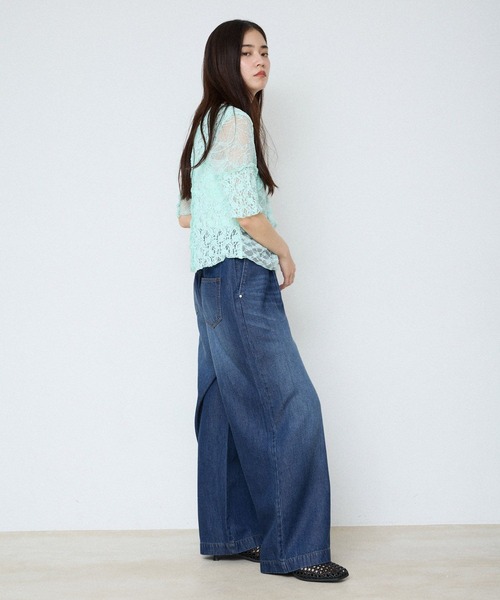 ワイドパンツ ジーンズ デニム デニムパンツ 「一部カラー接触冷感」イージーワイドデニム/669998 レディースの画像