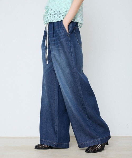 ワイドパンツ ジーンズ デニム デニムパンツ 「一部カラー接触冷感」イージーワイドデニム/669998 レディースの画像