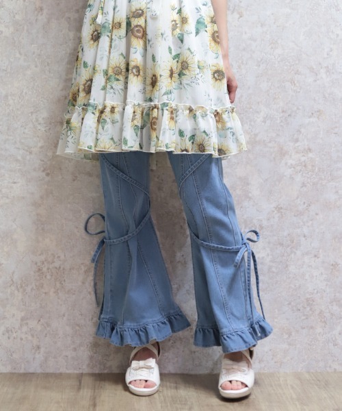 パンツ リボン付ストレッチデニムＰＴ レディース