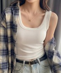 タンクトップ ノースリーブ カップ付きリブタン...の詳細画像1