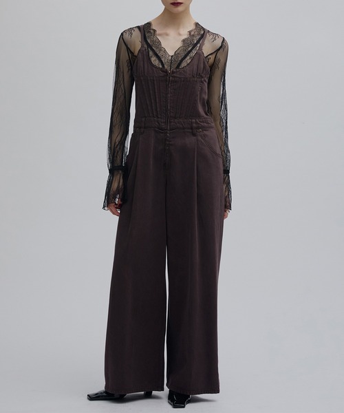 Ameri（アメリ） オールインワン BACK CROSS DENIM ROMPERS レディース