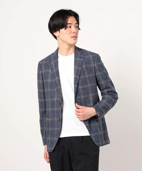 定番人気得価 ジャケット ZOZOTOWN PayPayモール店 - 通販 - PayPayモール テーラードジャケット LARDINI:ウール/コットン/リネン ウィンドウペン シングル2ボタン ジャケット 在庫あお得