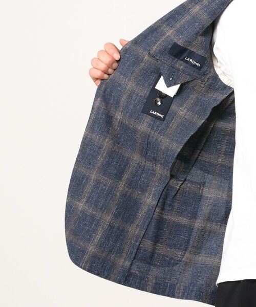 定番人気得価 ジャケット ZOZOTOWN PayPayモール店 - 通販 - PayPayモール テーラードジャケット LARDINI:ウール/コットン/リネン ウィンドウペン シングル2ボタン ジャケット 在庫あお得