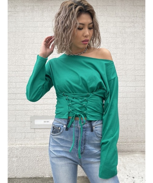 EBARRITO 売れ筋商品|||エバリート Tシャツ トップス レディース Tops Green EGOIST tシャツ ウエストレースアップトップス レディース