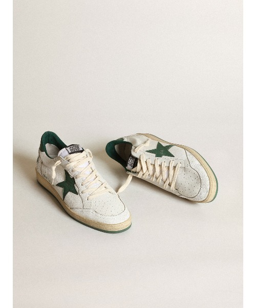 スニーカー GOLDEN GOOSE Ball Star sneakers white leather-green star ＆ heel tabの画像
