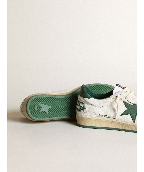 スニーカー GOLDEN GOOSE Ball Star sneakers white leather-green star ＆ heel tabの画像
